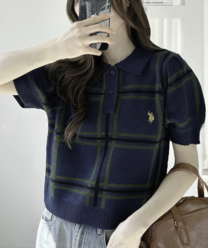 日本直送U.S. POLO ASSN 別注Check Short Length Knit Top （新款預售4月中發貨） - HLY &amp; CHOCCICO