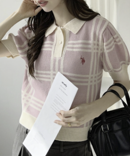 日本直送U.S. POLO ASSN 別注Check Short Length Knit Top （新款預售4月中發貨） - HLY &amp; CHOCCICO