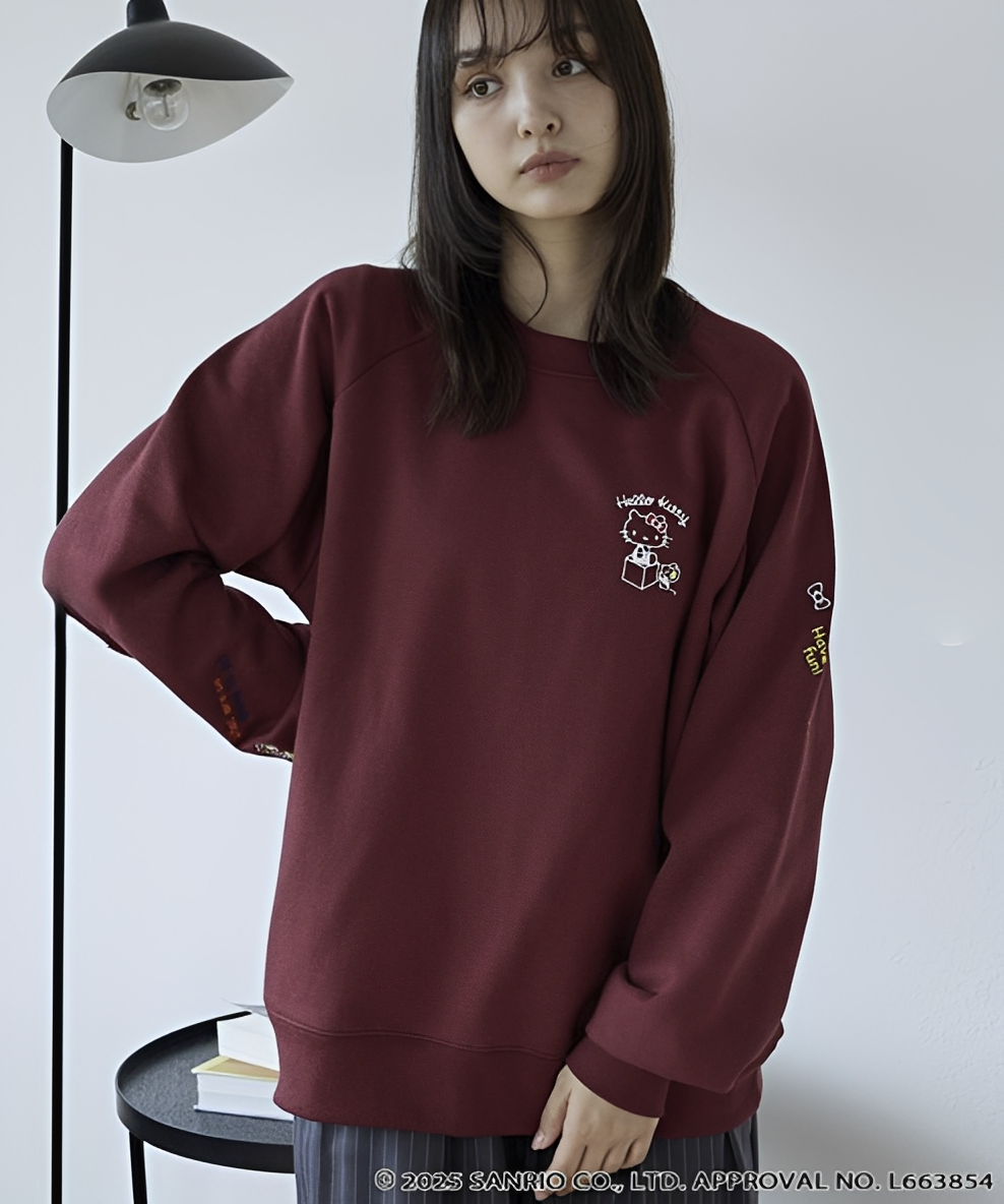 日本直送Sanrio embroidery assorted print oversized crew neck sweatshirt