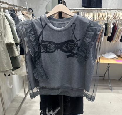 韓國直送Lace Illusion Tee