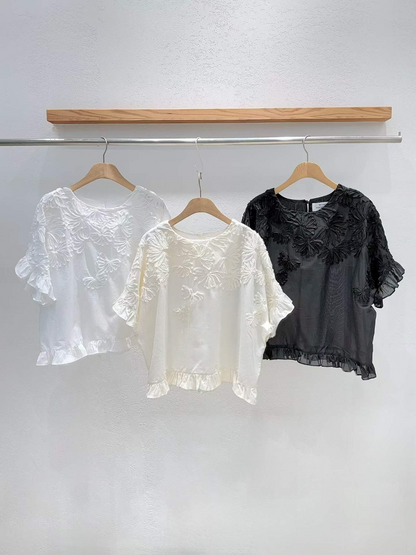 韓國直送Flora Ruffle Organza Blouse Top