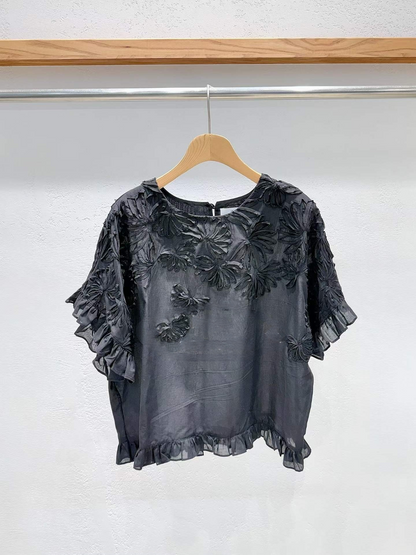 韓國直送Flora Ruffle Organza Blouse Top