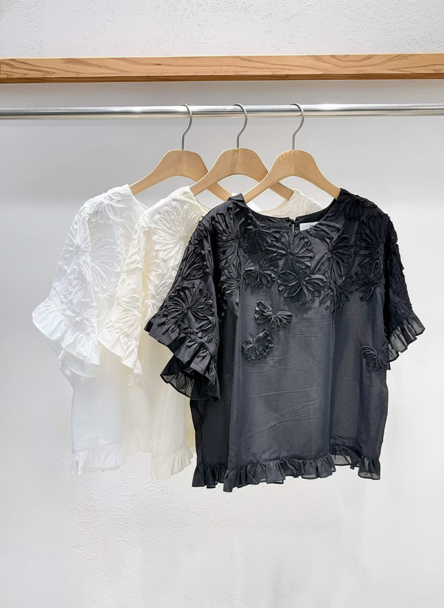 韓國直送Flora Ruffle Organza Blouse Top