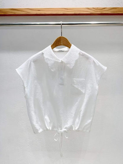 韓國直送French Vintage Cap-Sleeve Polo