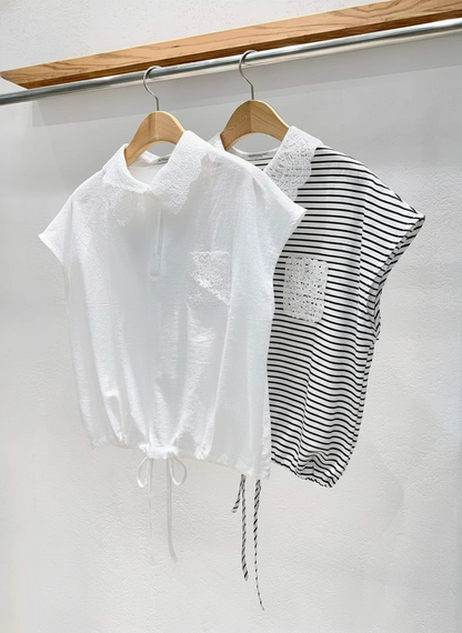 韓國直送French Vintage Cap-Sleeve Polo