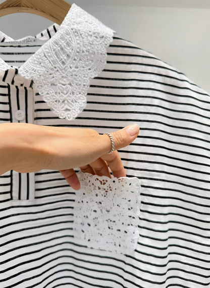 韓國直送French Vintage Cap-Sleeve Polo