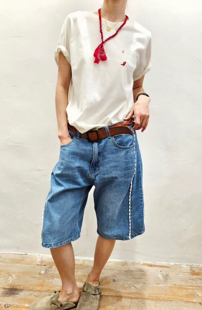 韓國直送Contrast Hand-Stitch Pocket Tee