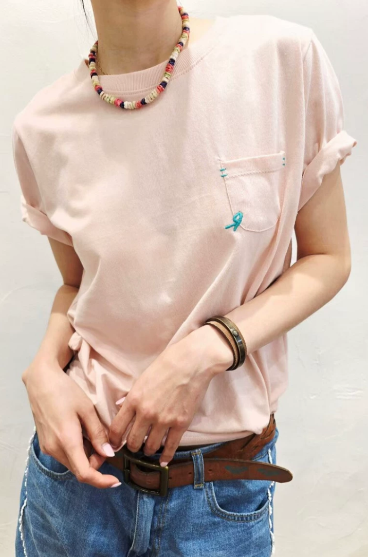韓國直送Contrast Hand-Stitch Pocket Tee