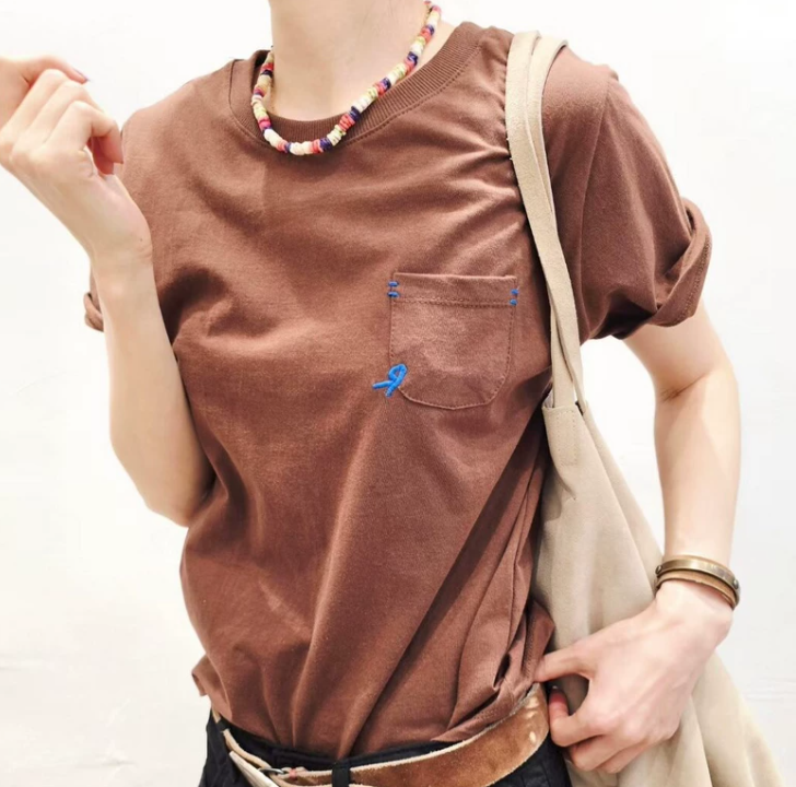 韓國直送Contrast Hand-Stitch Pocket Tee
