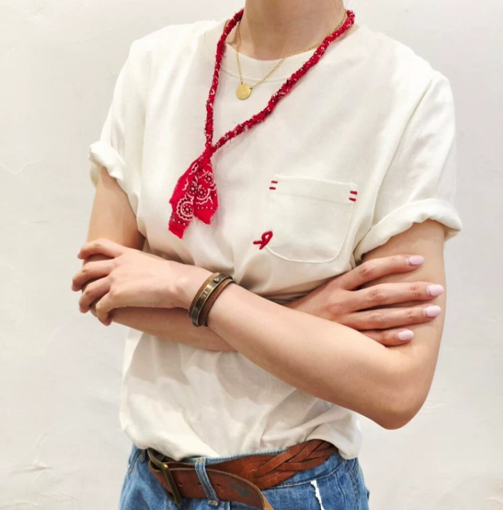 韓國直送Contrast Hand-Stitch Pocket Tee