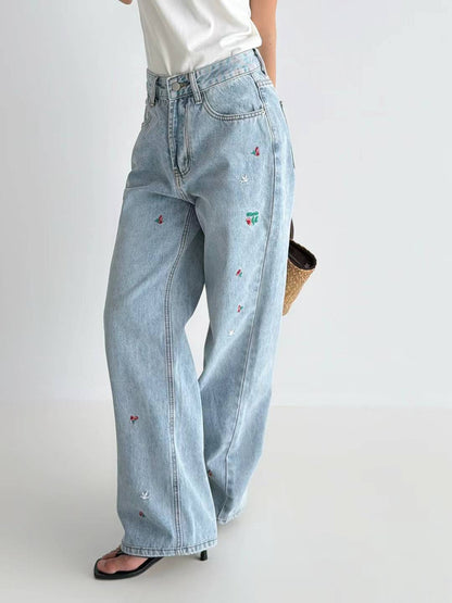 韓國直送Marie Sweetie Embroidered Wide-Leg Jeans