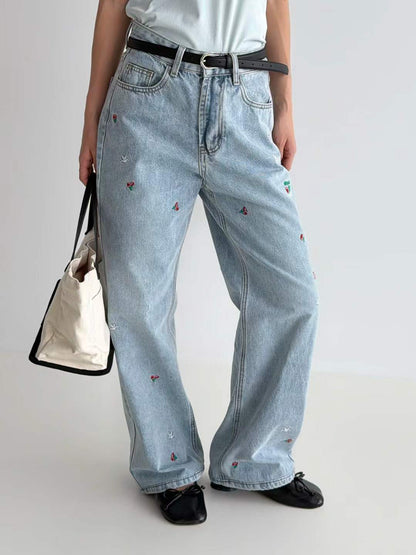 韓國直送Marie Sweetie Embroidered Wide-Leg Jeans