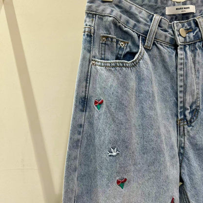 韓國直送Marie Sweetie Embroidered Wide-Leg Jeans