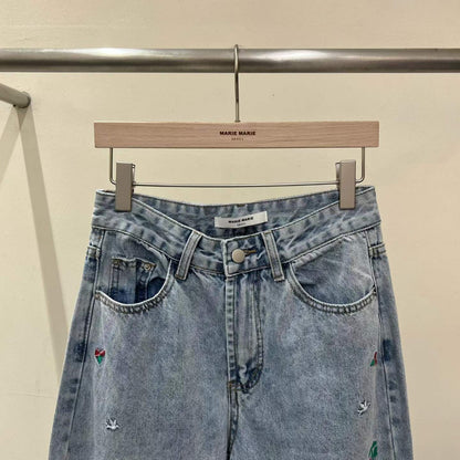 韓國直送Marie Sweetie Embroidered Wide-Leg Jeans
