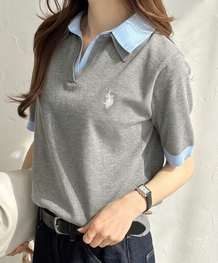 Direct from Japan US POLO ASSN. Collared Polo Knit Top