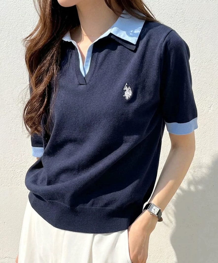 Direct from Japan US POLO ASSN. Collared Polo Knit Top