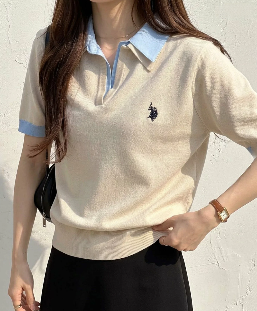 Direct from Japan US POLO ASSN. Collared Polo Knit Top