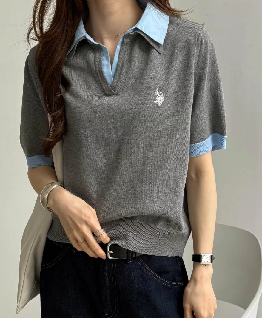 Direct from Japan US POLO ASSN. Collared Polo Knit Top