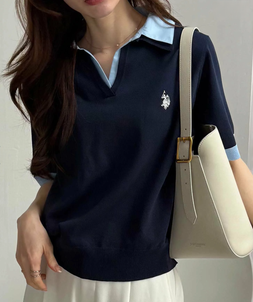 Direct from Japan US POLO ASSN. Collared Polo Knit Top