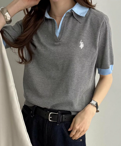 Direct from Japan US POLO ASSN. Collared Polo Knit Top