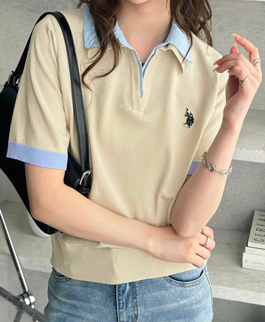 Direct from Japan US POLO ASSN. Collared Polo Knit Top