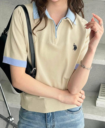 Direct from Japan US POLO ASSN. Collared Polo Knit Top