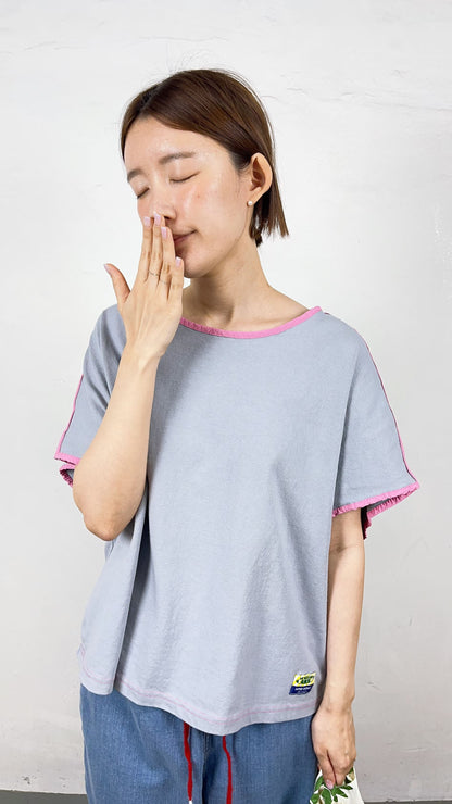 Korean Direct Delivery Contrast Piping Boxy Tee