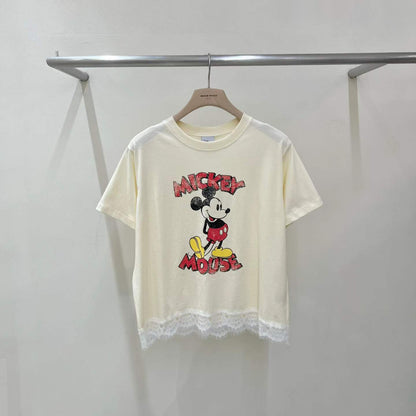 韓國直送Lace-Trimmed Mickey Chic Tee