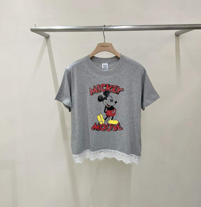 韓國直送Lace-Trimmed Mickey Chic Tee