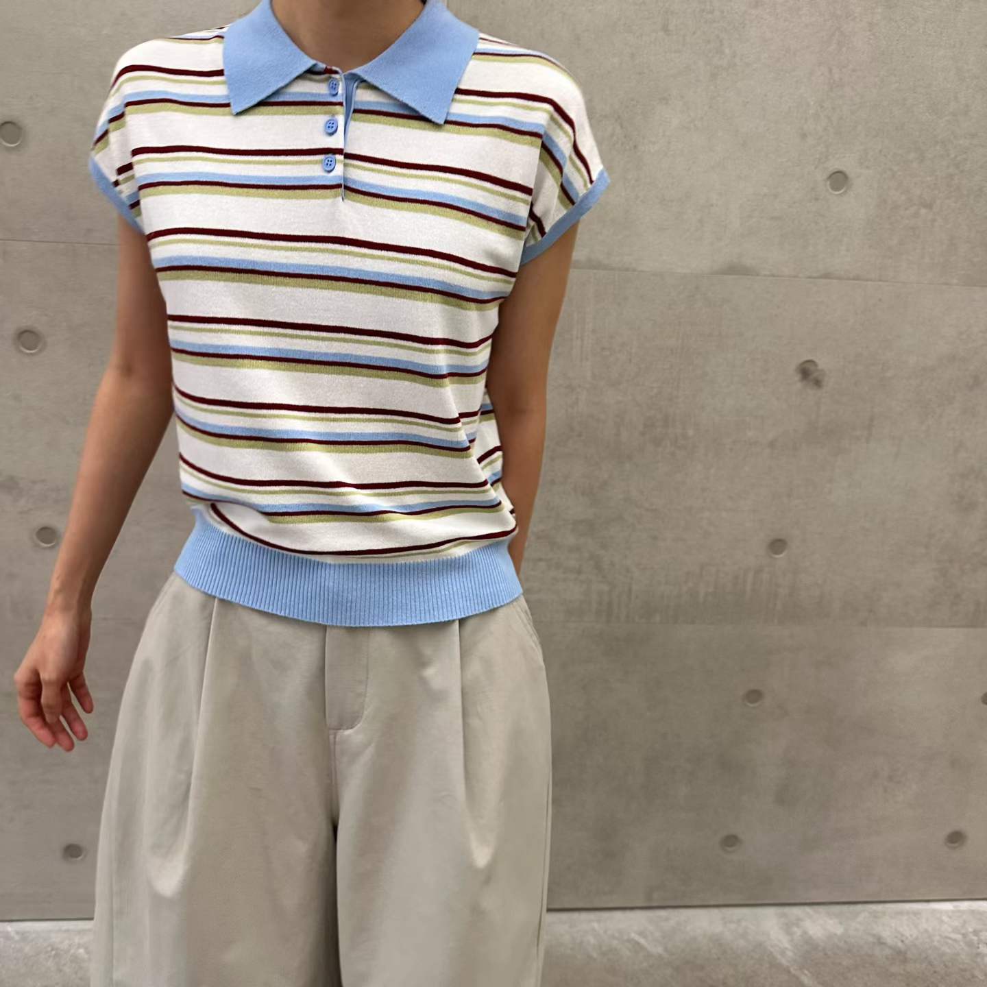 Korean direct delivery Retro Breeze Striped Polo Knit