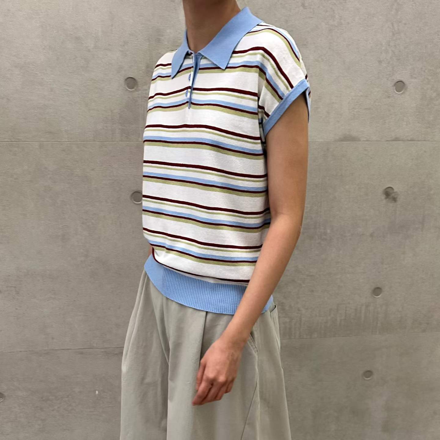 Korean direct delivery Retro Breeze Striped Polo Knit