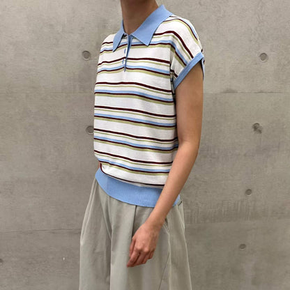 Korean direct delivery Retro Breeze Striped Polo Knit