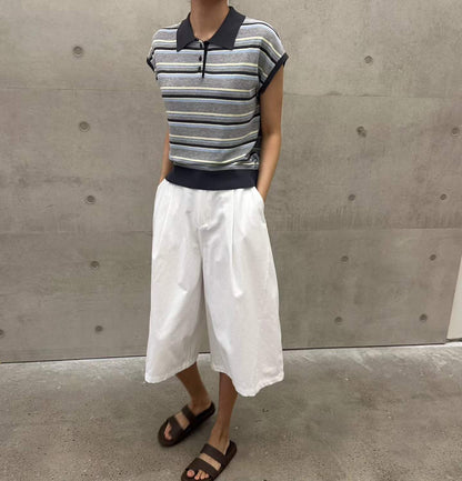 Korean direct delivery Retro Breeze Striped Polo Knit