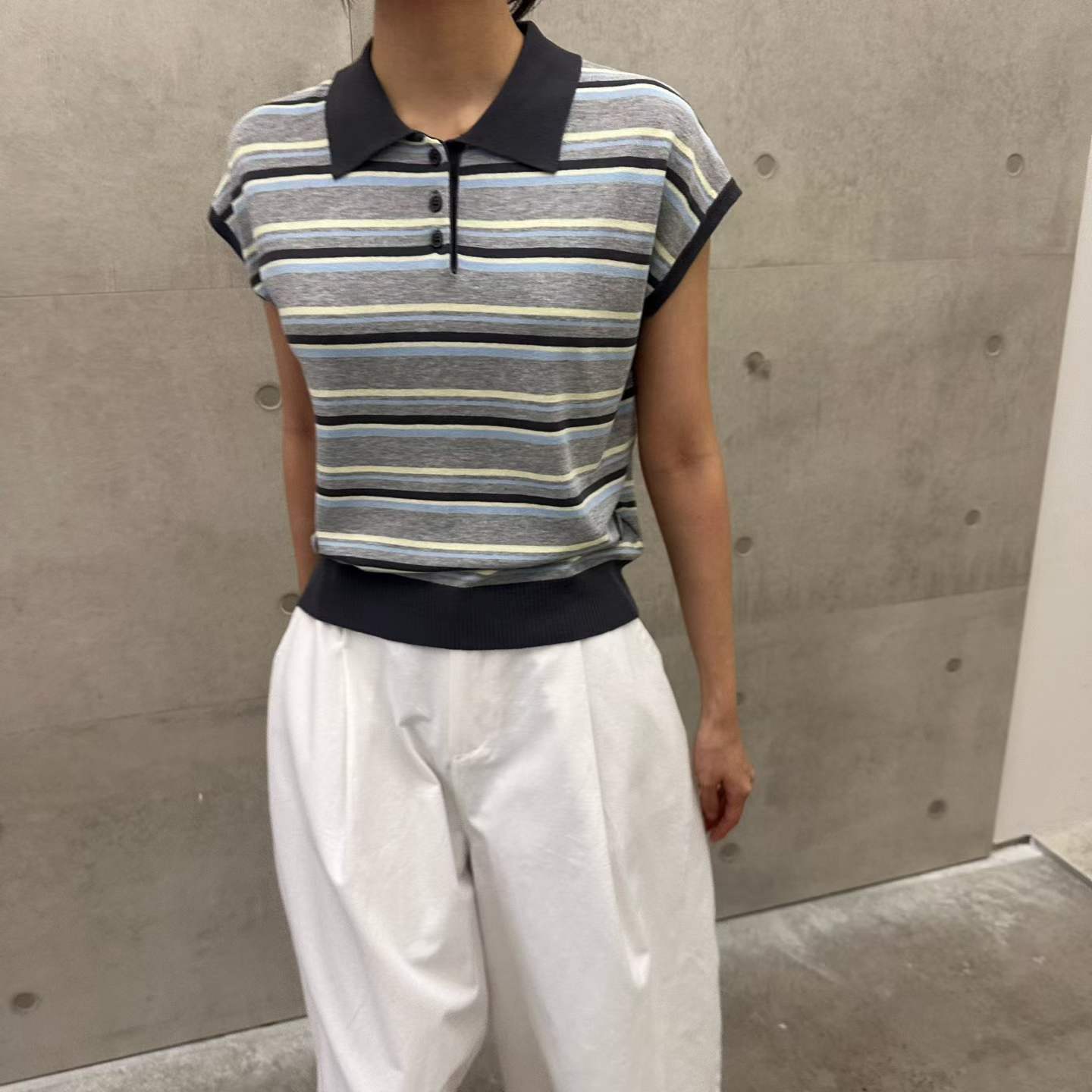 Korean direct delivery Retro Breeze Striped Polo Knit