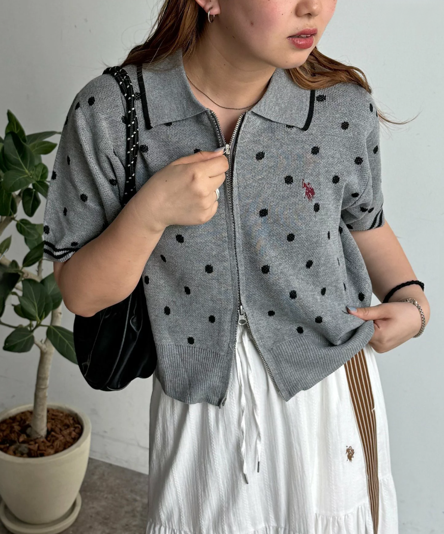 Direct from Japan US Polo Collared Zip Short-Sleeve Cardigan