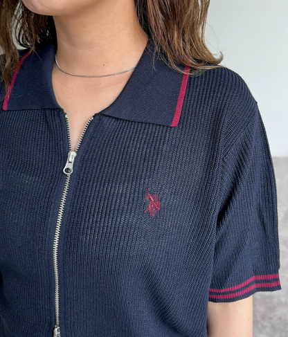 Direct from Japan US Polo Collared Zip Short-Sleeve Cardigan