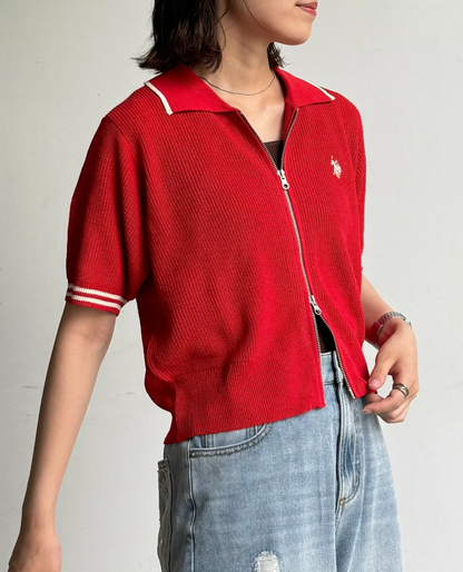 Direct from Japan US Polo Collared Zip Short-Sleeve Cardigan