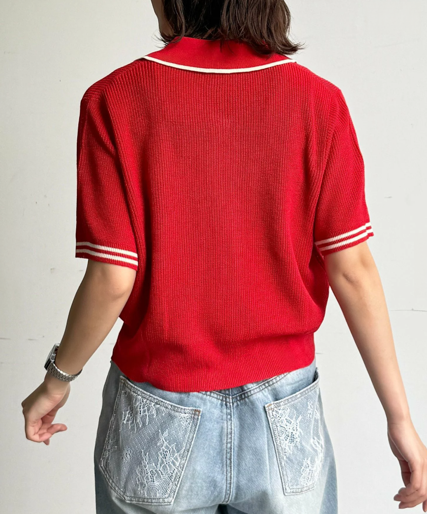 Direct from Japan US Polo Collared Zip Short-Sleeve Cardigan