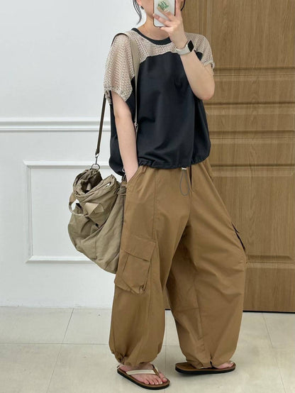 韓國直送Mesh Stitching Drawstring Tee / Pants