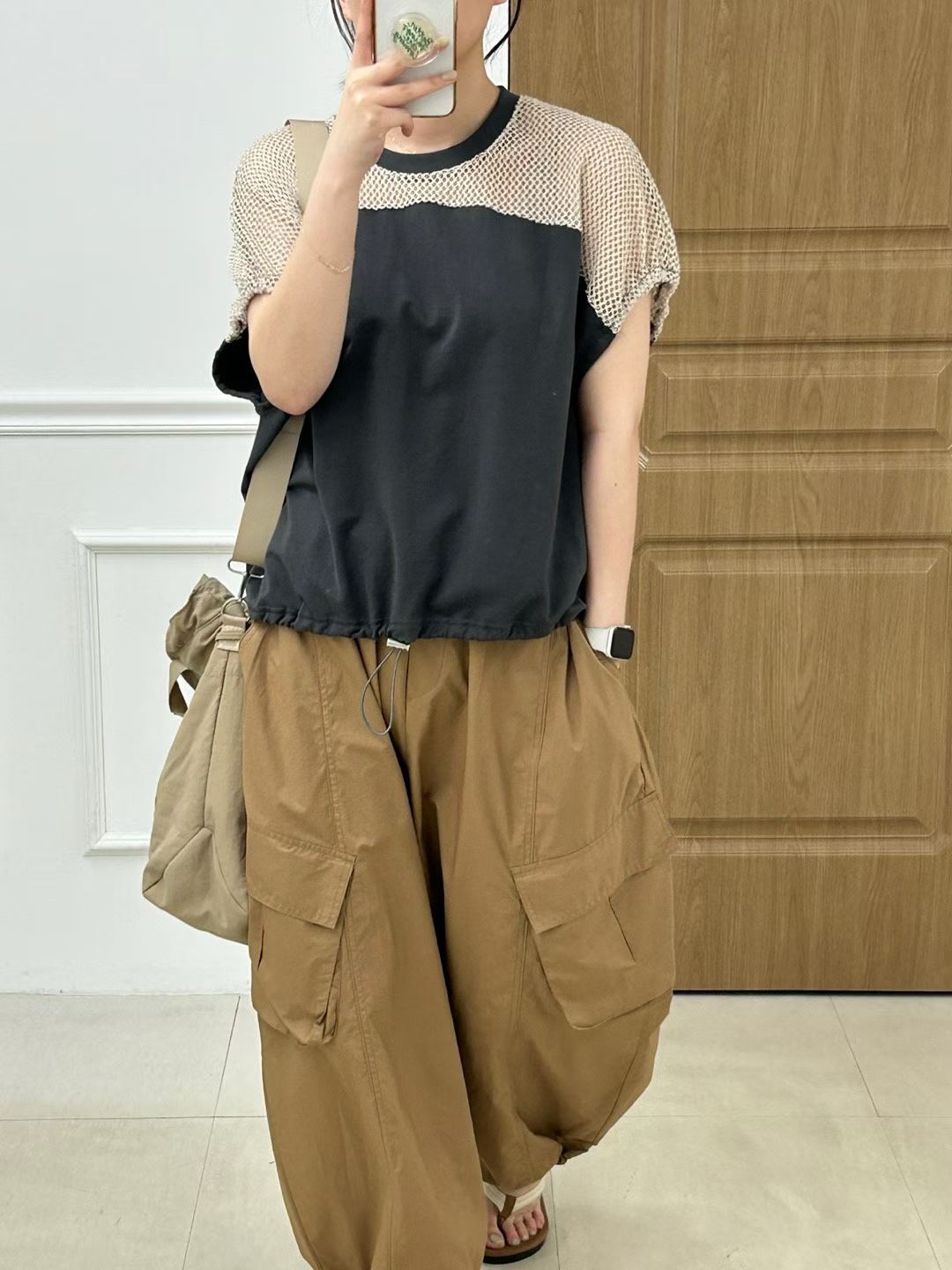 韓國直送Mesh Stitching Drawstring Tee / Pants