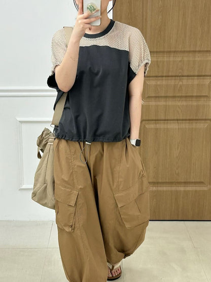 韓國直送Mesh Stitching Drawstring Tee / Pants