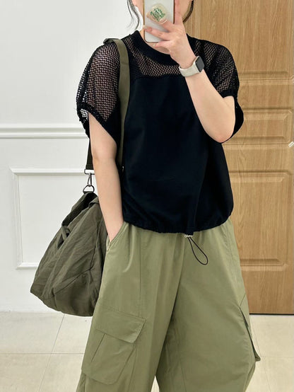 韓國直送Mesh Stitching Drawstring Tee / Pants