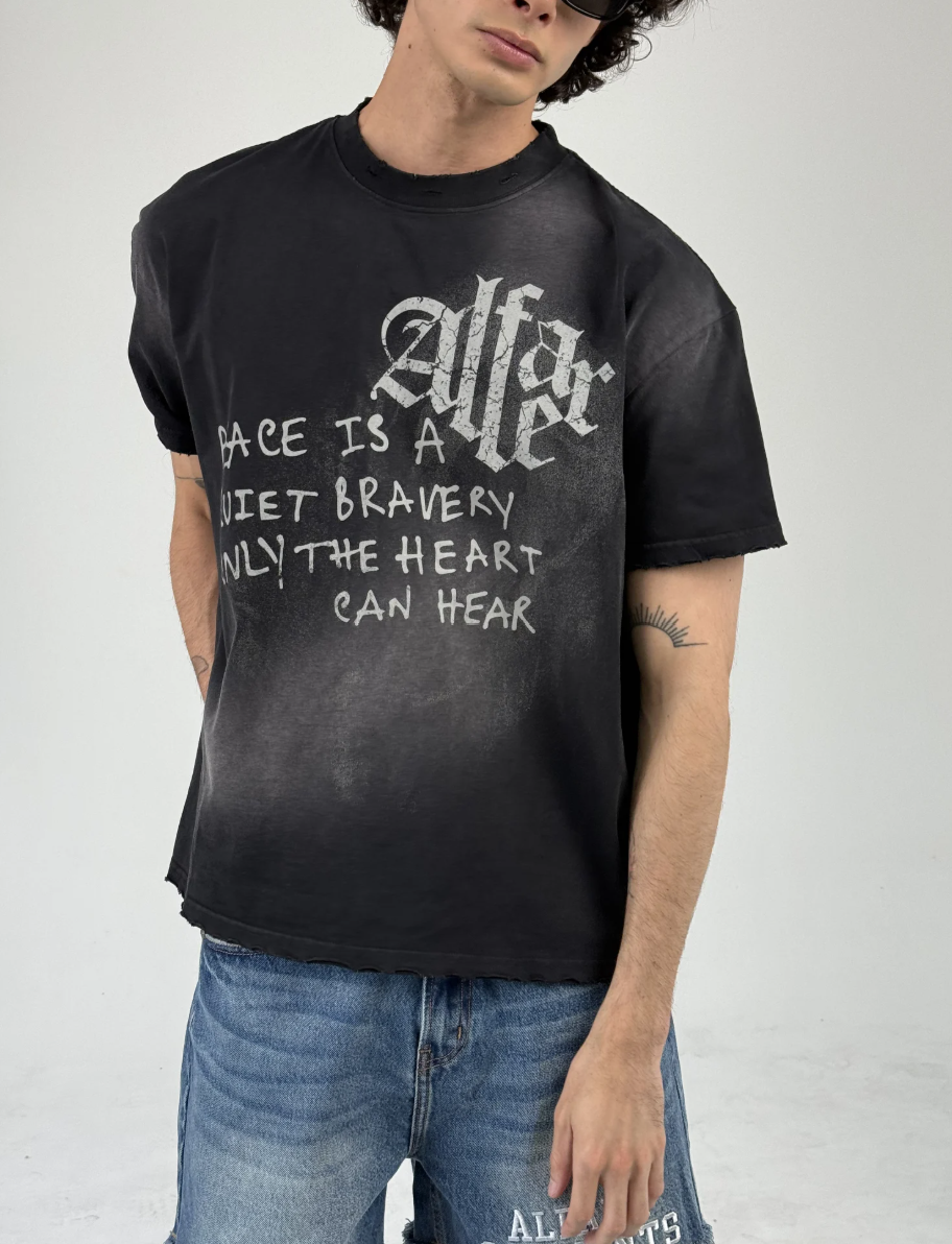 Alfaer Quiet Bravery Washed Tee / Denim Shorts