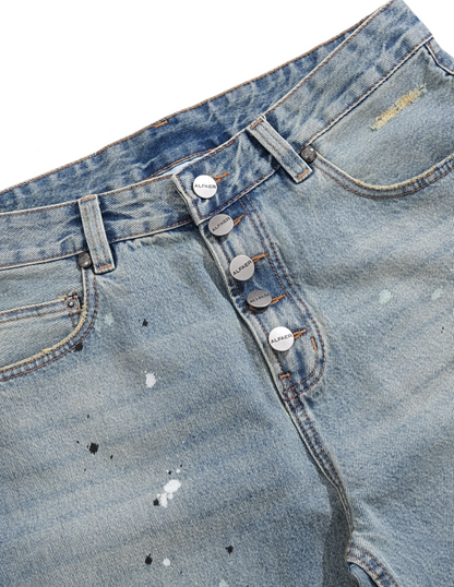 Alfaer Paint Splatter Straight Blue Washed Jeans
