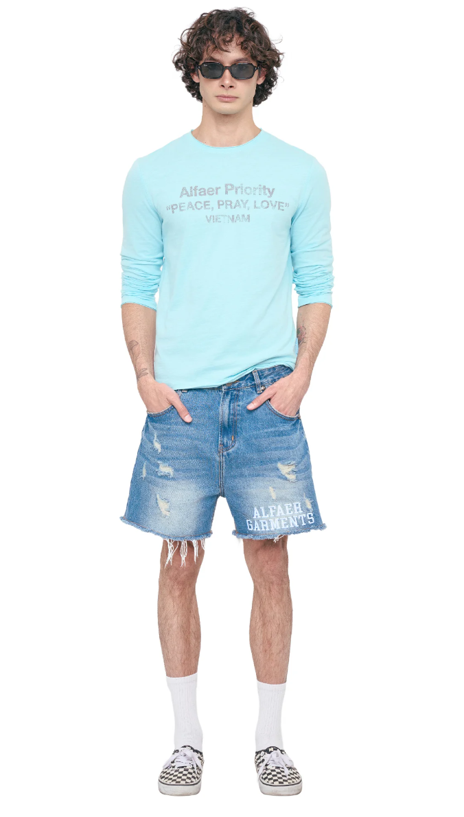 Alfaer  Basic Denim Shorts - Distressed Blue