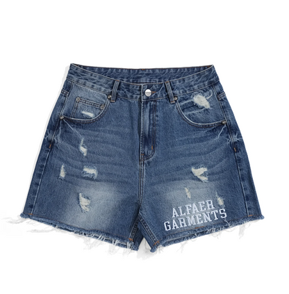 Alfaer  Basic Denim Shorts - Distressed Blue