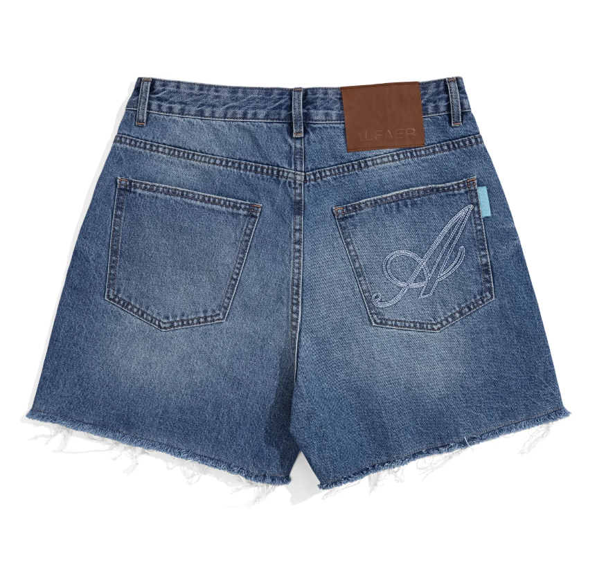 Alfaer  Basic Denim Shorts - Distressed Blue
