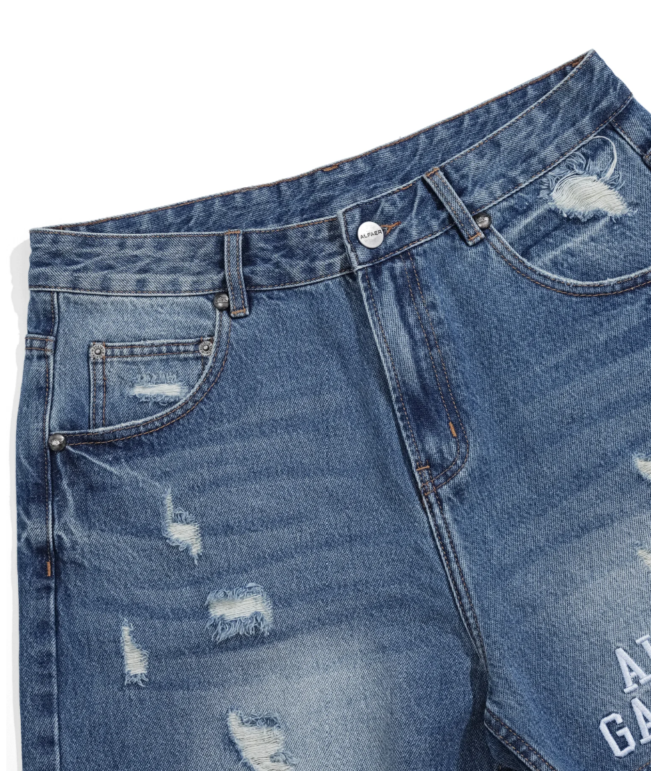 Alfaer  Basic Denim Shorts - Distressed Blue