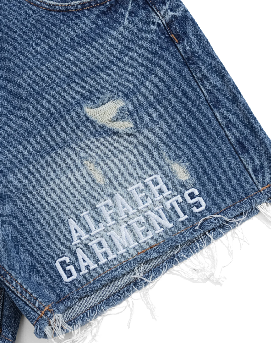 Alfaer  Basic Denim Shorts - Distressed Blue