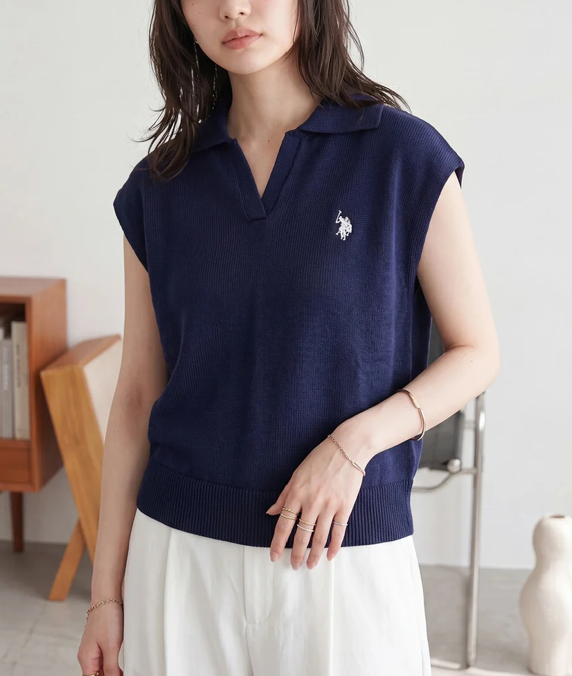 日本直送US Polo Assn Embroidery 2WAY Color Knit Tops